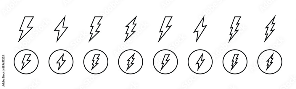 flash lightning bolt icon. Electric power icon symbol. flash thunderbolt line icon. Power energy sign and symbol. Vector illustration - obrazy, fototapety, plakaty 