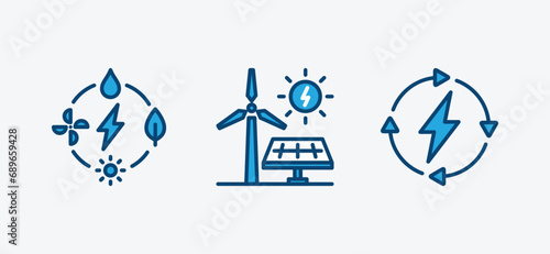 Green energy icons. Renewable energy and green technology electricity icon. Vector illustration