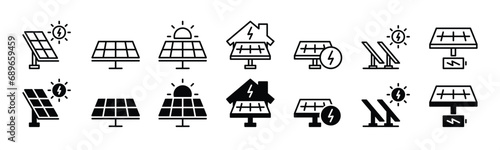 Solar panel icons. Green electric power energy icon. Ecology, electricity, and renewable energy signs and symbol. Vector illustration photo