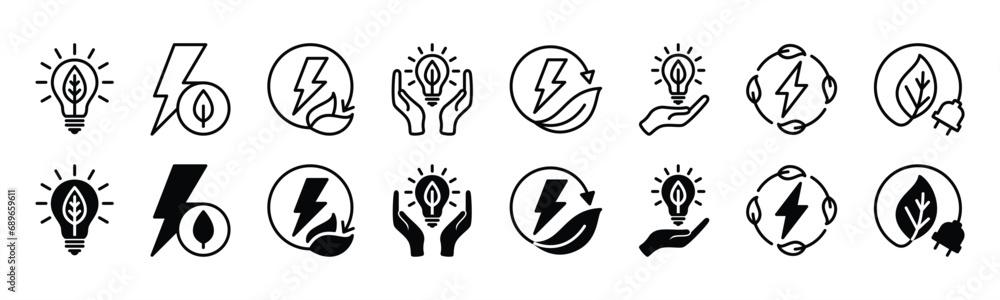 Green energy thin line icon set. Renewable energy, green technology, ecology and green electricity flat symbol. Vector illustration Green energy thin line icon set. Renewable energy, green technology, ecology and green electricity flat symbol. Vector illustration