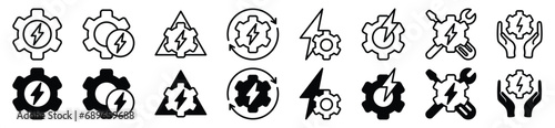 Repair line icons set. Electrical repairs icon. Maintenance, fix, auto service, electric, wrench, screwdriver, engineer, gear, and hands icons. Vector illustration