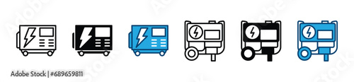 Portable electric power generator icon set. Portable electric charger diesel engine icon symbol. Vector illustration