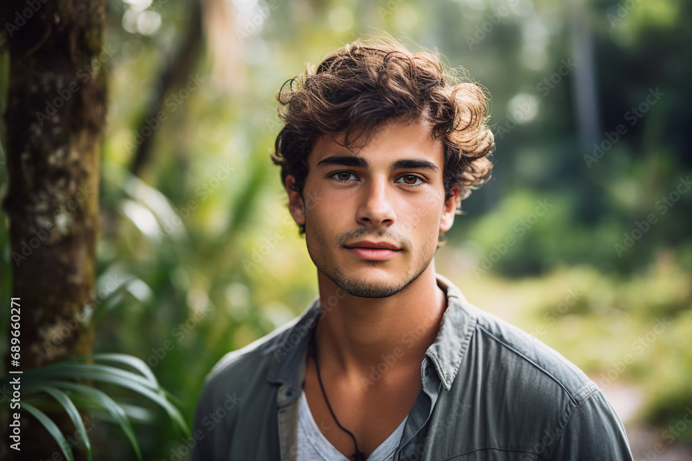 Ai generated picture of cheerful handsome man enjoying summer day on street Ai generated picture of cheerful handsome man enjoying summer day on street