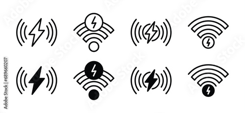 Wireless charging thin line icons. Charge electrical energy wireless icon symbol. Vector illustration photo