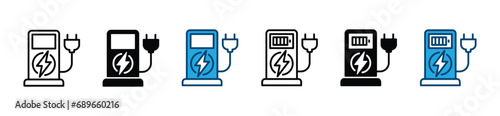 Charging station icon set. Electric power energy fuel station. Vector illustration