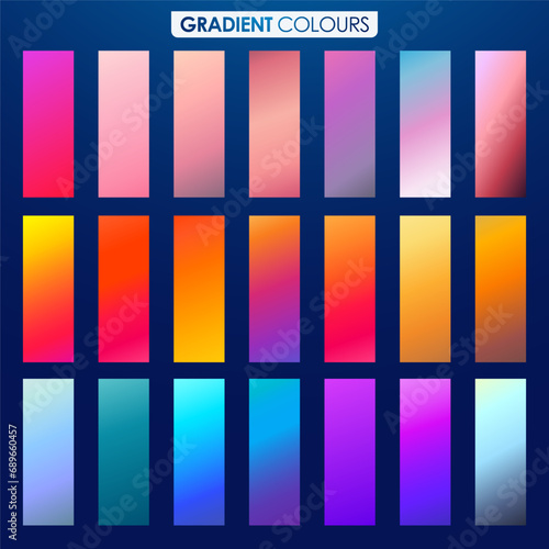 Vibrant colorful gradients color scheme and multiple gradient colors set