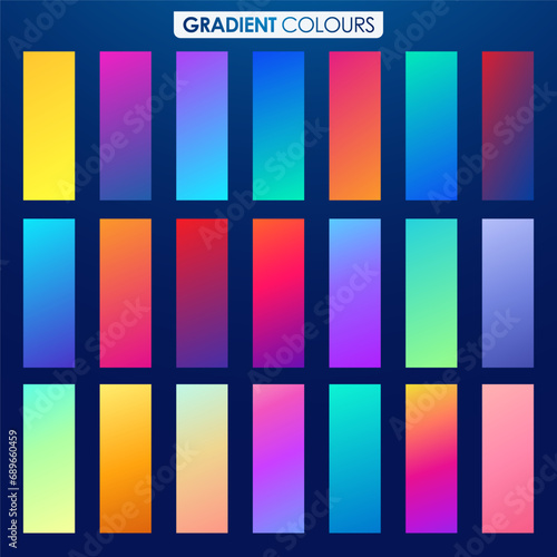 Vibrant colorful gradients color scheme and multiple gradient colors set