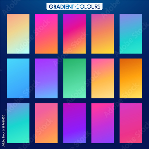 Vibrant colorful gradients color scheme and multiple gradient colors set