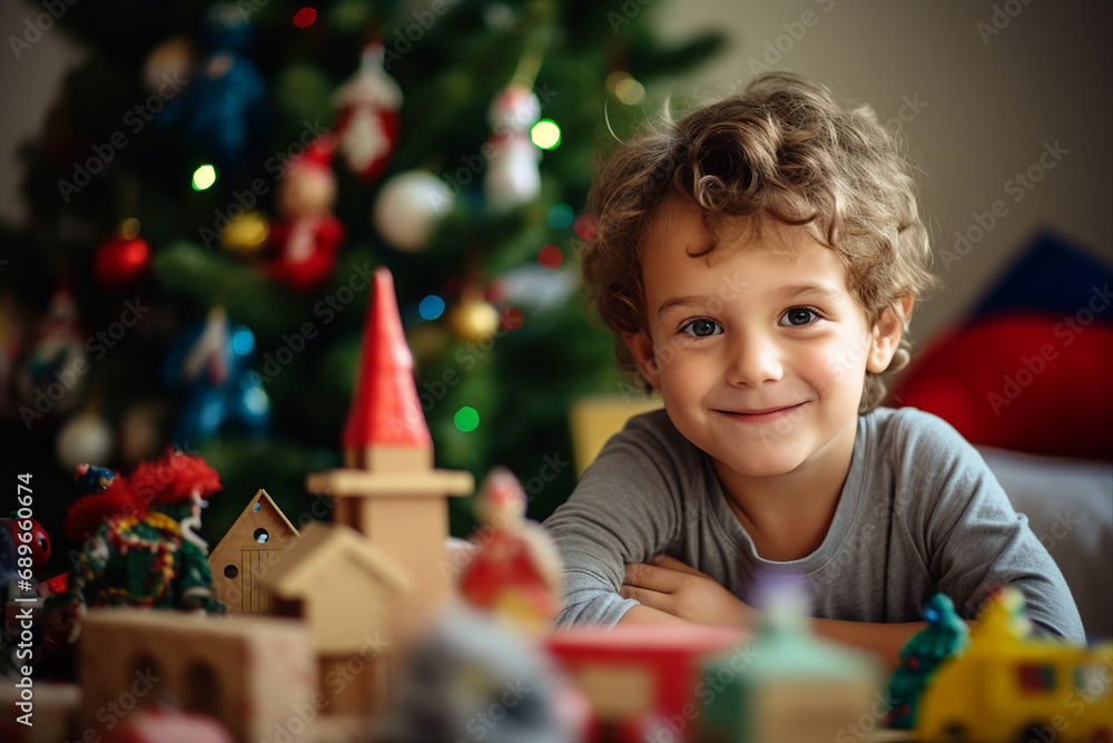 Generative ai portrait image of funny cute child waiting for new year celebration Generative ai portrait image of funny cute child waiting for new year celebration