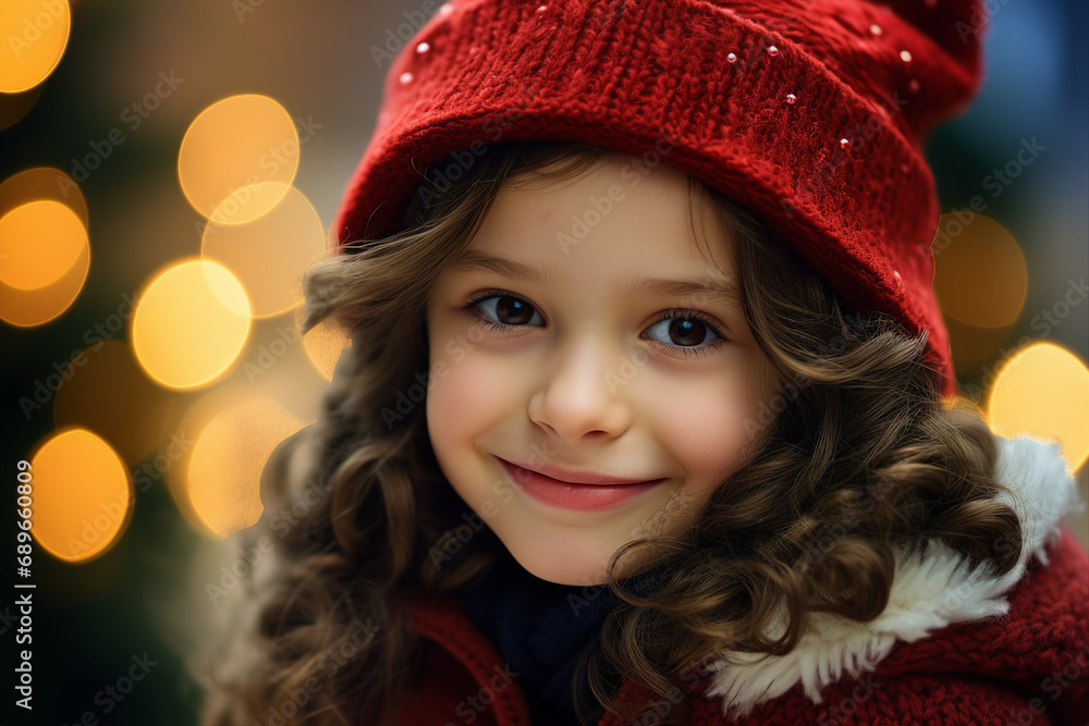 AI generated image of funny adorable child on decorated for christmas background AI generated image of funny adorable child on decorated for christmas background
