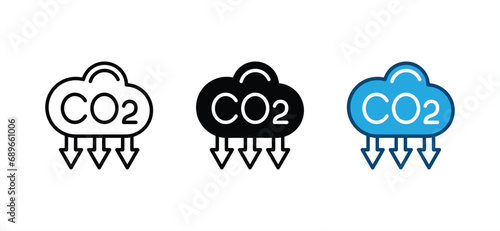CO2 reduction thin line icon set. Reduce CO2 gas. air pollution, carbon dioxide reduction cloud sign and symbol. Vector illustration