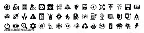 Green energy flat icons. Electricity icon set. Power related icon. Icons for renewable energy, ecology, green technology. Vector illustration