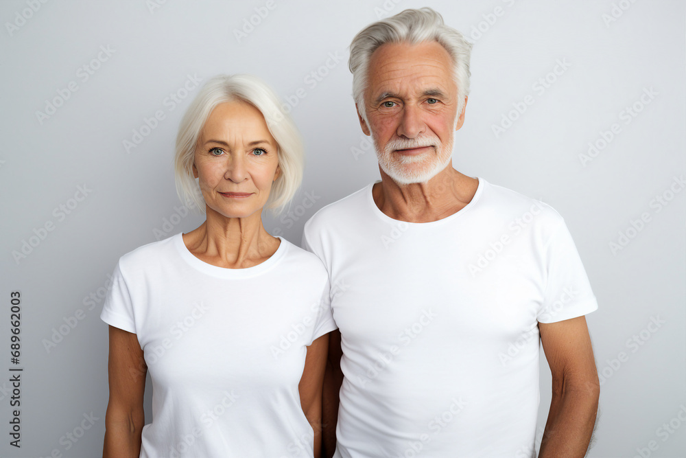 AI generated photography of happy charming mature married people isolated on grey background AI generated photography of happy charming mature married people isolated on grey background