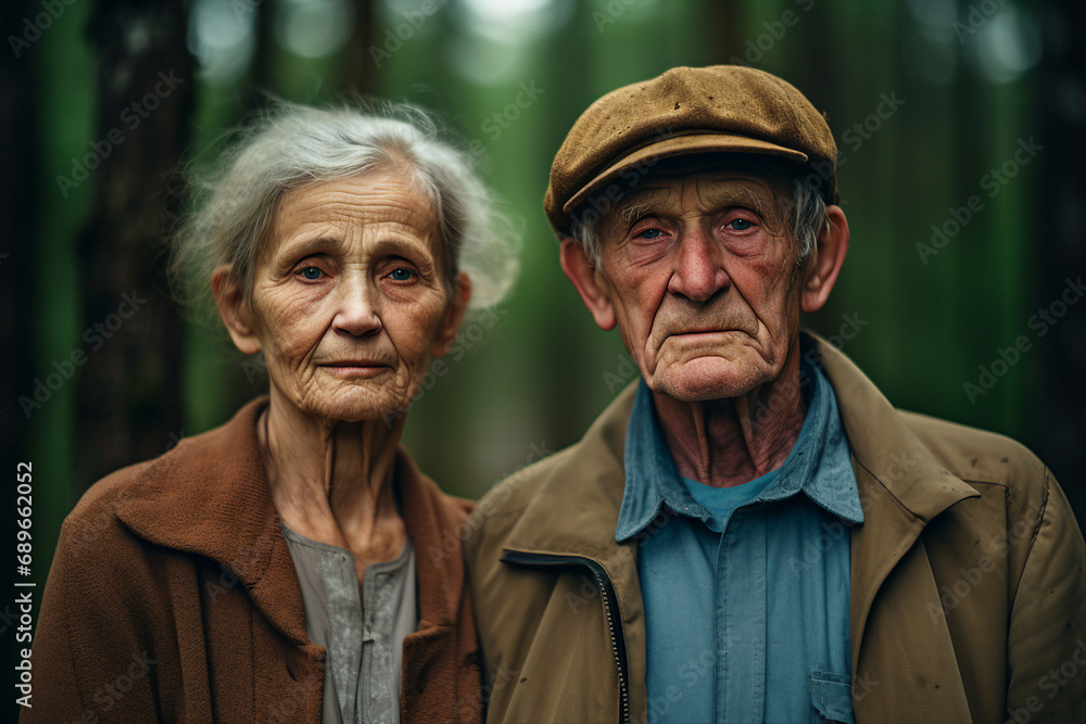 Generative ai photo image of old people walking in green forest together Generative ai photo image of old people walking in green forest together