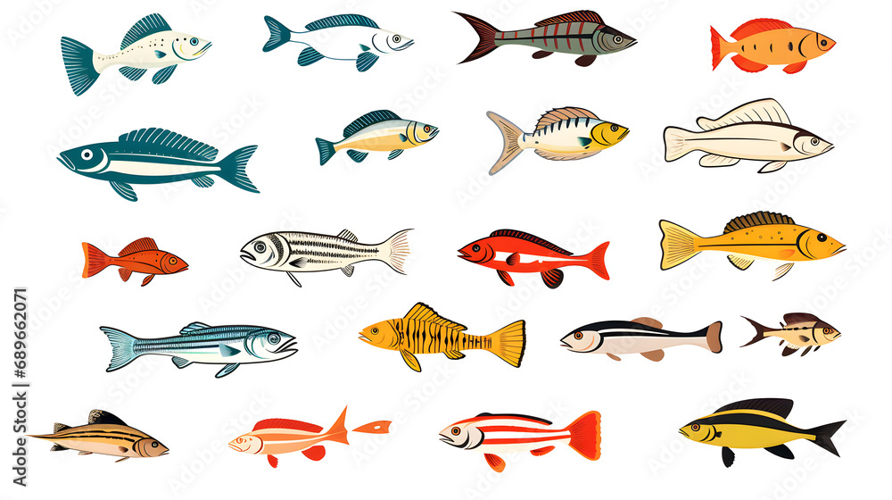 set of colorful fish and fishes set of colorful fish and fishes