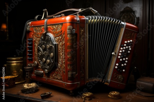 Tango bandoneon, an essential instrument in tango music, Generative AI photo