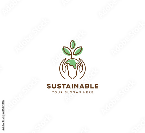 Save Earth, Earth, Sustainable, Sustainable farming logo design template elements. Vector illustration. New Modern logo.