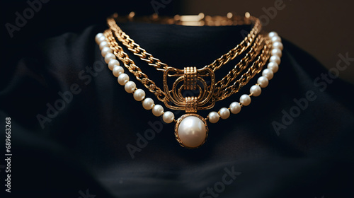 Trendy jewelry with chains pearl necklace and pendan photo