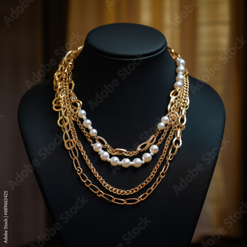 Trendy jewelry with chains pearl necklace and pendan