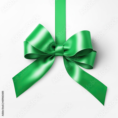 Green bow isolated on white background. Top view digital illustration.