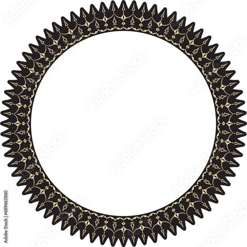 Vector gold and black round Turkish ornament. Ottoman circle, ring, frame.