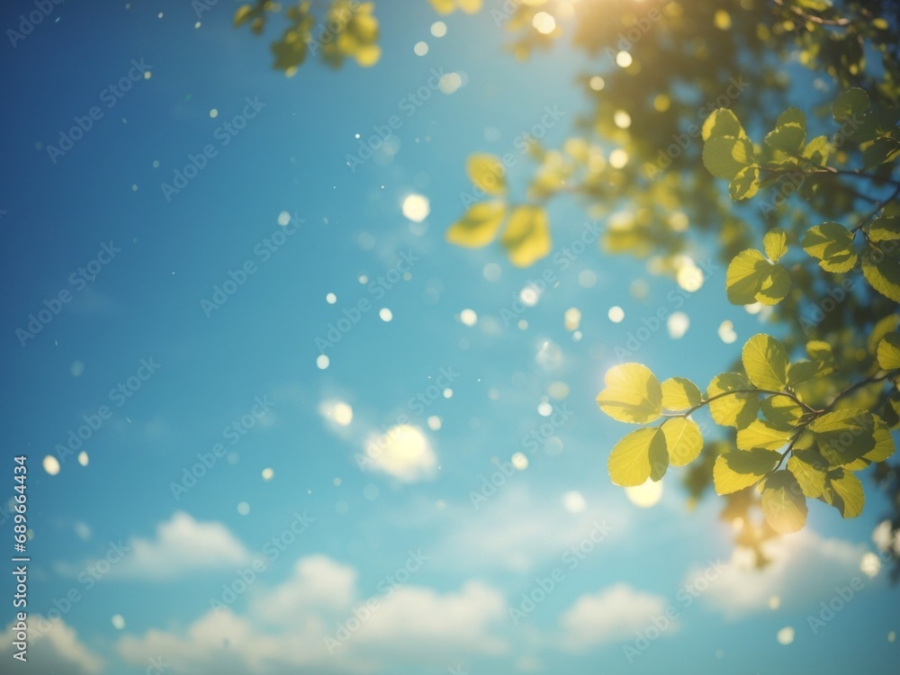 Autumn leaves in orange, yellow, red, against clear sky with radiant sunlight Autumn leaves in orange, yellow, red, against clear sky with radiant sunlight