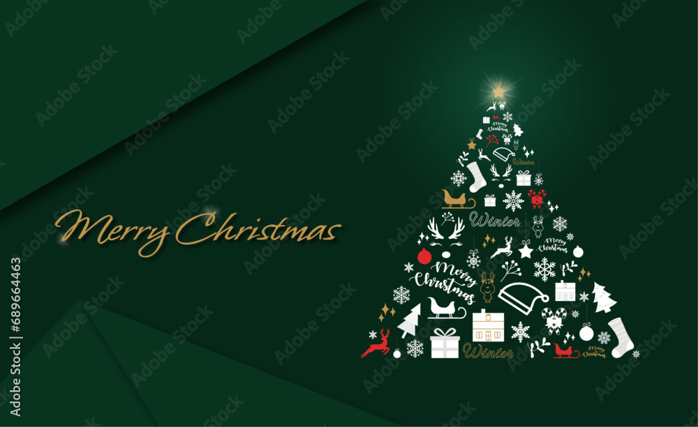 Merry Christmas modern design with winter elements, vector illustration. Merry Christmas, Santa Claus, christmas tree