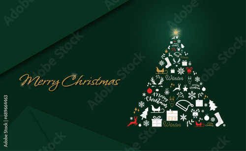 Obraz na płótnie Merry Christmas modern design with winter elements, vector illustration. Merry Christmas, Santa Claus, christmas tree w salonie
