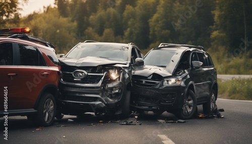 Car accident on the road. Accident on the road. Car crash. © Maule