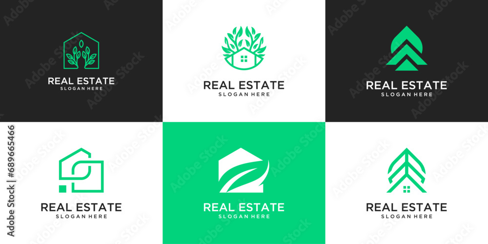 Set of collection home and leaf logo design template Set of collection home and leaf logo design template