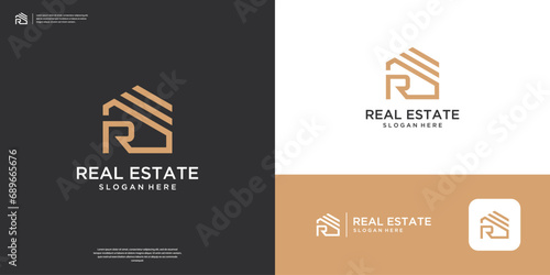 Minimalist elegant home logo with letter R symbol