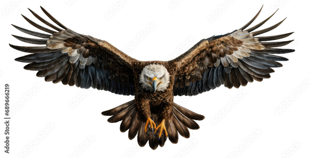 Naklejka premium PNG of Bald eagle American soaring on transparent background. Eagle Wild life animal flying for peace feel free in religious Independence Day.