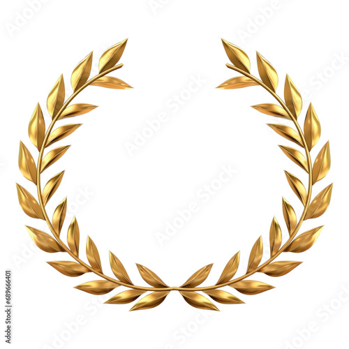 Gold laurel wreath isolated on transparent background