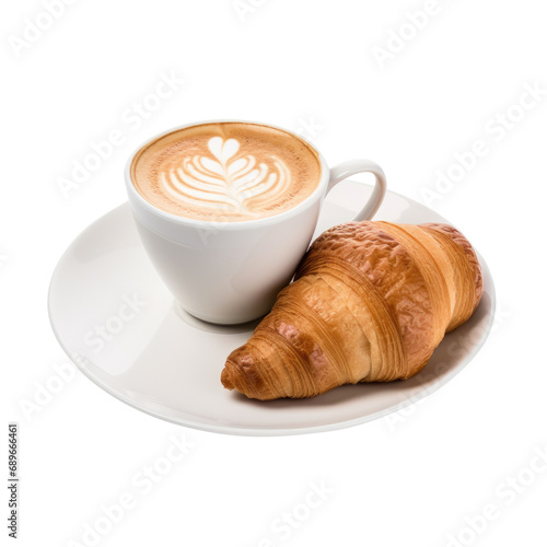 croissant with cappuccino isolated on transparent background