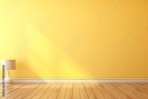 A light yellow wall in the interior with built-in lighting and a smooth floor