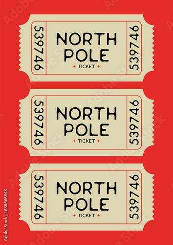 North Pole Ticket, Christmas wall art, modern holiday poster, cozy winter kids and living room print, cute greeting card 
