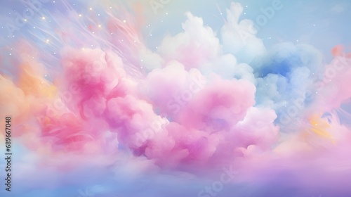 Abstract fluffy pastelcolored cotton candy showcased against a softhued background, embodying a minimalist aesthetic perfect for a tranquil wallpaper. photo