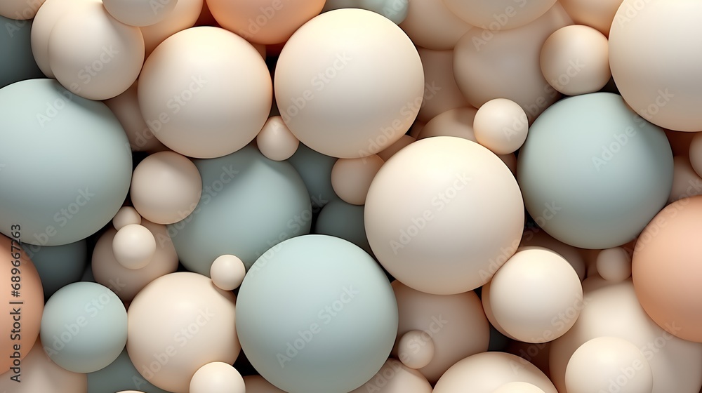 Elegant abstract background featuring an array of spheres in soft, neutral pastel colors, embodying a modern minimalist aesthetic with a soothing, trendy vibe. Elegant abstract background featuring an array of spheres in soft, neutral pastel colors, embodying a modern minimalist aesthetic with a soothing, trendy vibe.