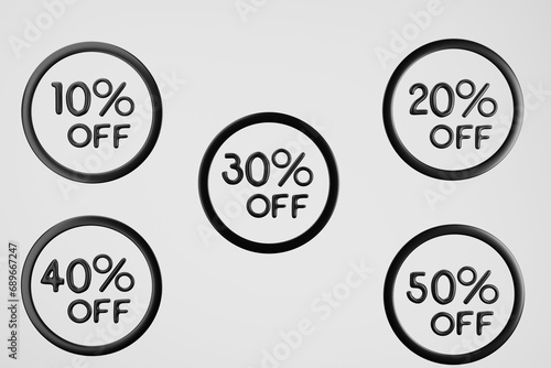 set of labels, 50 percent discount on black background