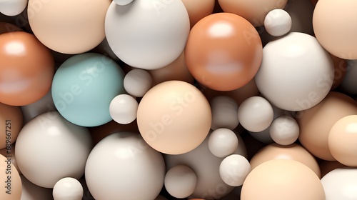 Elegant abstract background featuring an array of spheres in soft  neutral pastel colors  embodying a modern minimalist aesthetic with a soothing  trendy vibe.