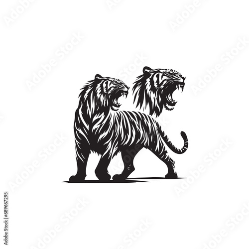Menacing Tiger Silhouette Roaring and Attacking Boldly - Black Vector Tiger Roaring Silhouette  © Verslood