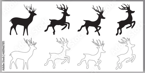 Vector black silhouette deer and forest design