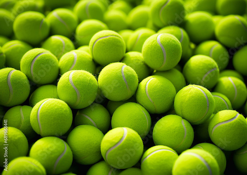 Green tennis balls for professional tennis as textured background.Macro.AI Generative. © DenisMArt
