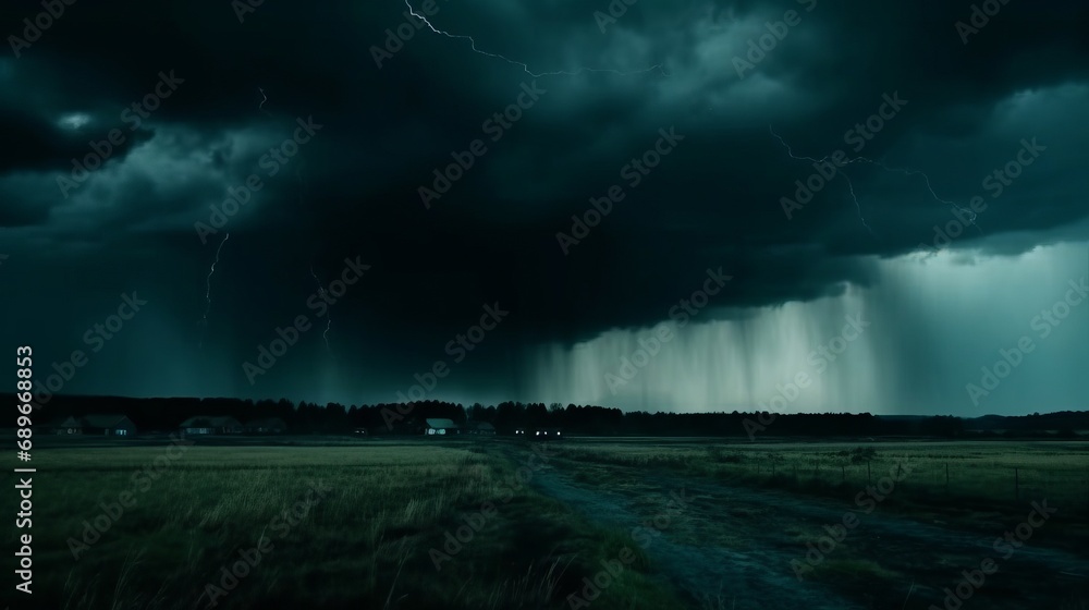 Black dark greenish blue dramatic night sky. Gloomy ominous storm rain clouds background. Cloudy thunderstorm hurricane wind lightning. Epic fantasy mystic. Or creepy spooky nightmare horror concept. Black dark greenish blue dramatic night sky. Gloomy ominous storm rain clouds background. Cloudy thunderstorm hurricane wind lightning. Epic fantasy mystic. Or creepy spooky nightmare horror concept.