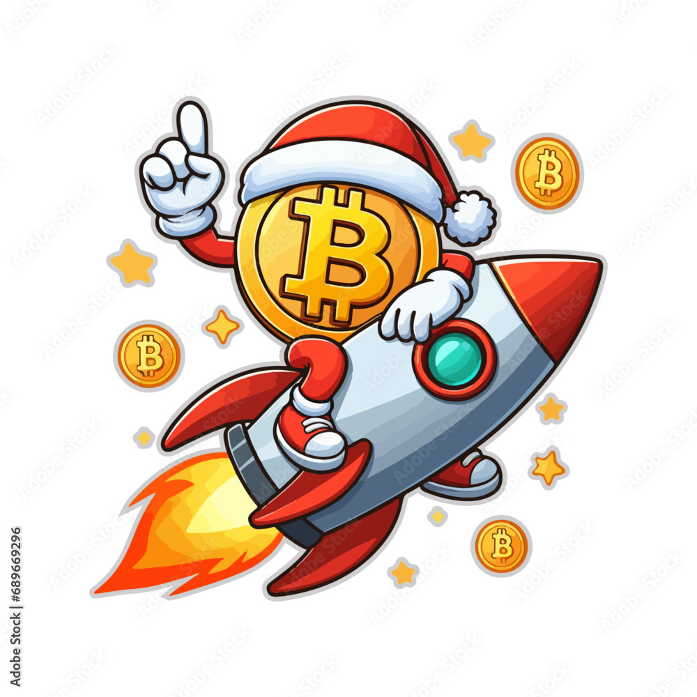 Bitcoin Bull Run rocket Illustration, Bullish Bitcoin Rocket character vector illustration. bitcoin rocket vector art, crypto Bull run vector illustration.