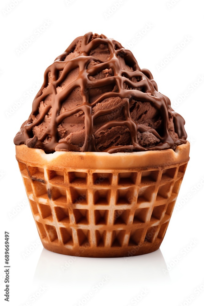 a chocolate ice cream in a waffle cup a chocolate ice cream in a waffle cup