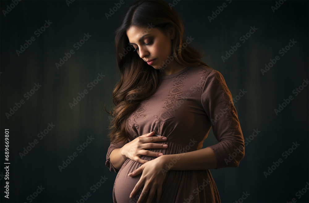 Pregnant Woman Putting her Hands on Her Belly, Woman Holding her Stomach as a Sign of Pregnancy Pregnant Woman Putting her Hands on Her Belly, Woman Holding her Stomach as a Sign of Pregnancy