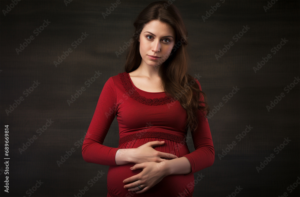 Obraz premium Pregnant Woman Putting her Hands on Her Belly, Woman Holding her Stomach as a Sign of Pregnancy