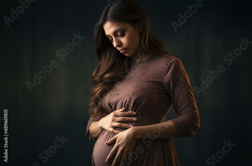 Pregnant Woman Putting her Hands on Her Belly, Woman Holding her Stomach as a Sign of Pregnancy