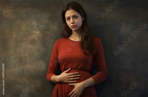 Pregnant Woman Putting her Hands on Her Belly, Woman Holding her Stomach as a Sign of Pregnancy